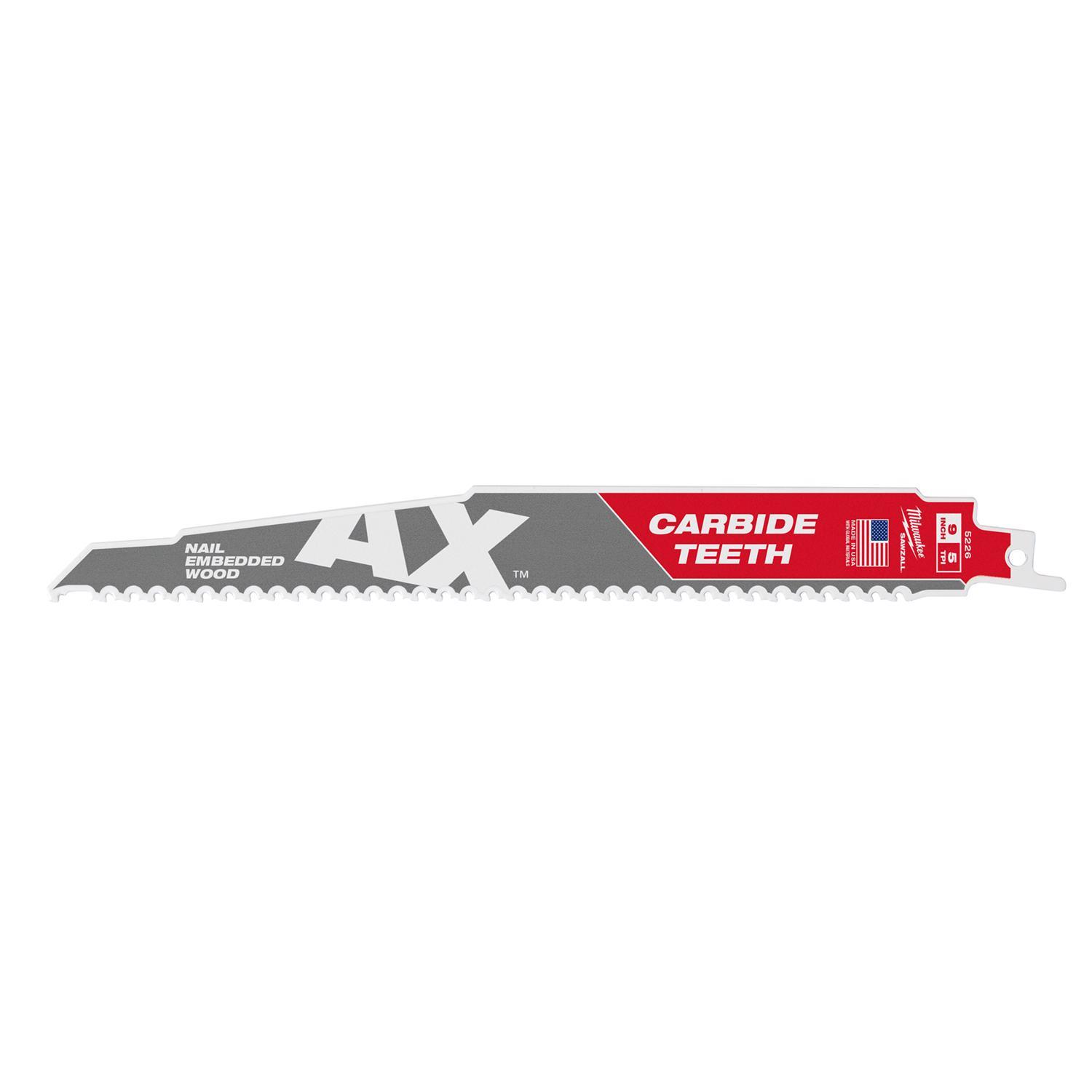 Milwaukee AX 9 in. Carbide Demolition Reciprocating Saw Blade 5 TPI 1 pk