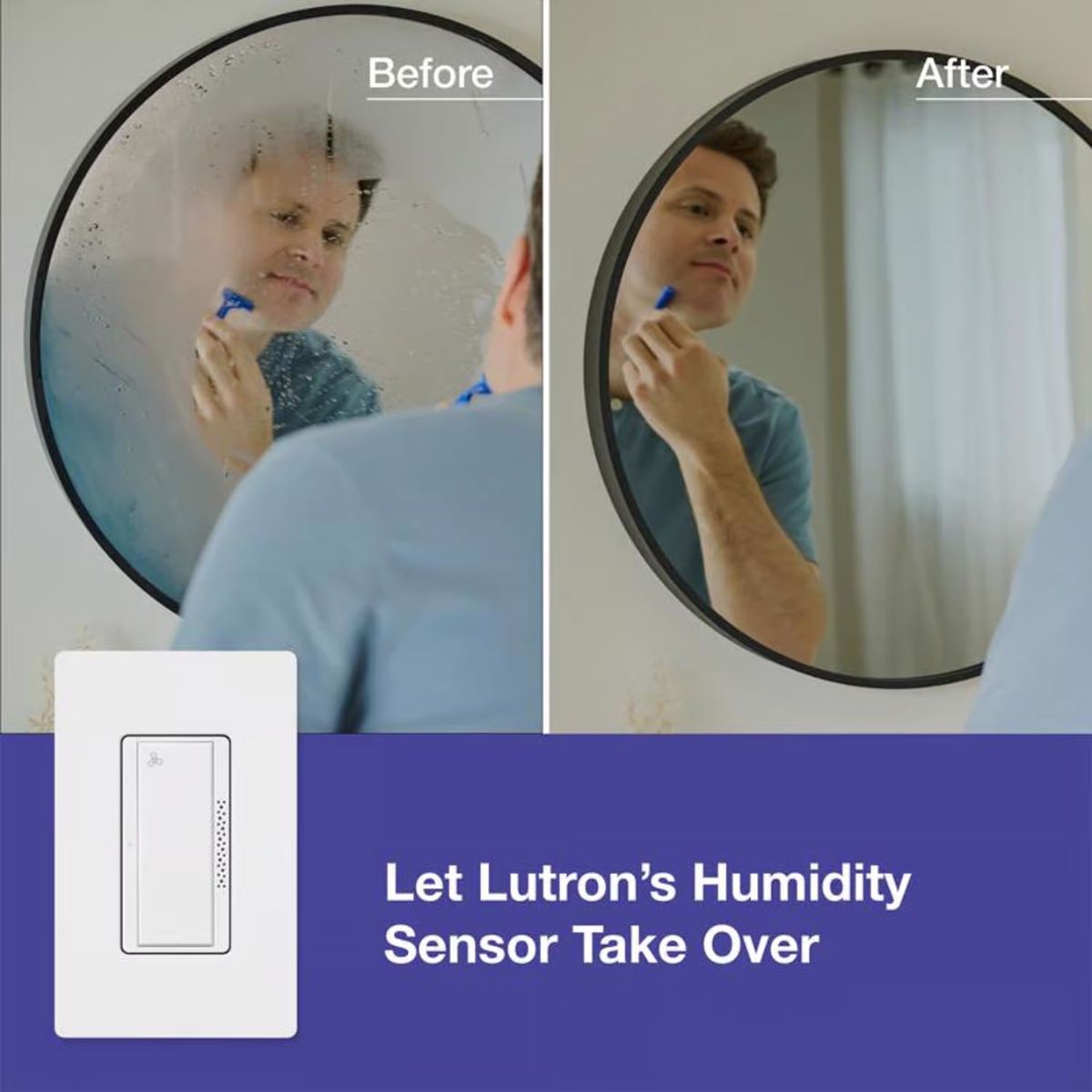 Lutron XactSense Humidity Sensor 3 amps Single Pole Bathroom Exhaust Smart-Enabled Switch White 1 Pack