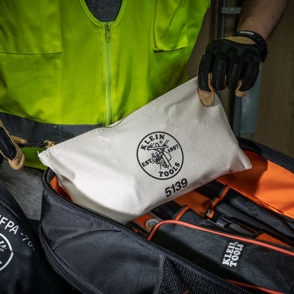 Klein Zipper Bag, Canvas Tool Pouch to 12.5 x 7 x 0.7 -in.