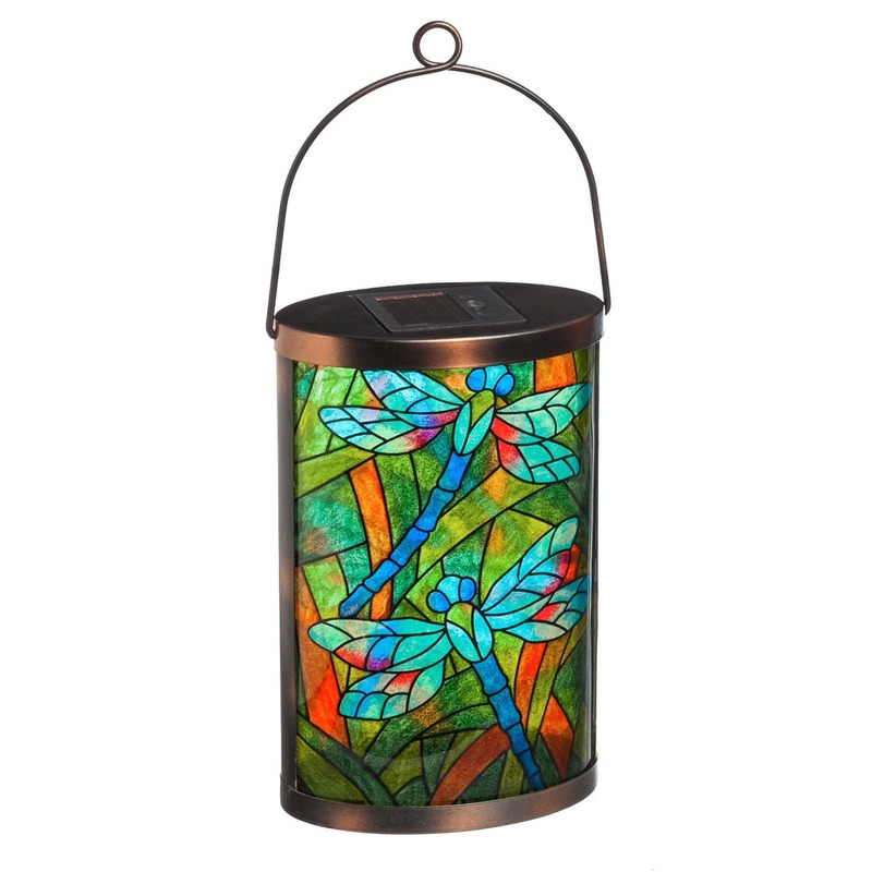 Evergreen Solar Lantern, Tiffany Inspired Dragonfly
