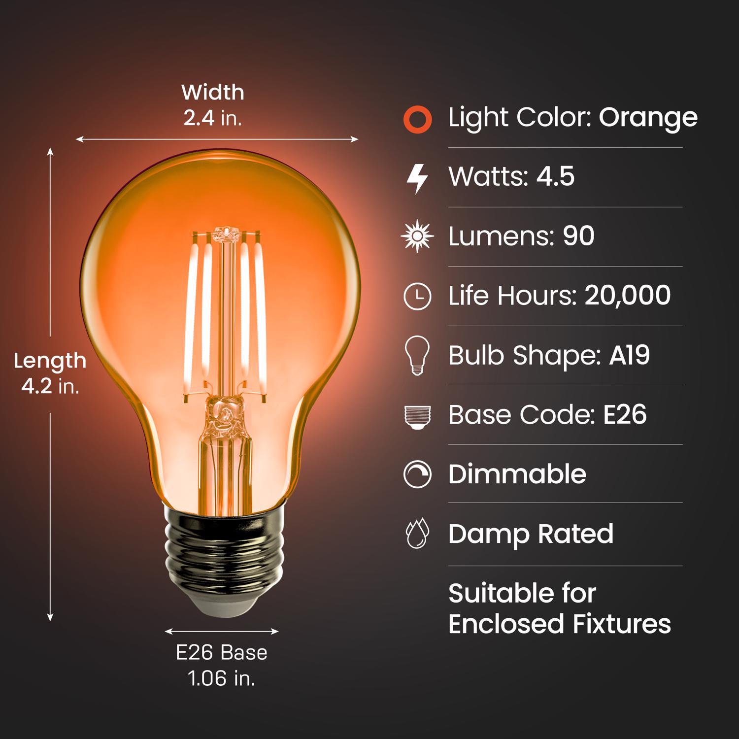 Feit A19 E26 (Medium) Filament LED Bulb Orange 30 Watt Equivalence 1 pk