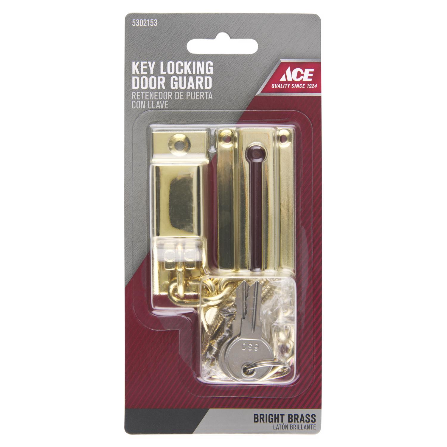 Ace 3.32 in. L Bright Brass Steel Keyed Chain Door Guard
