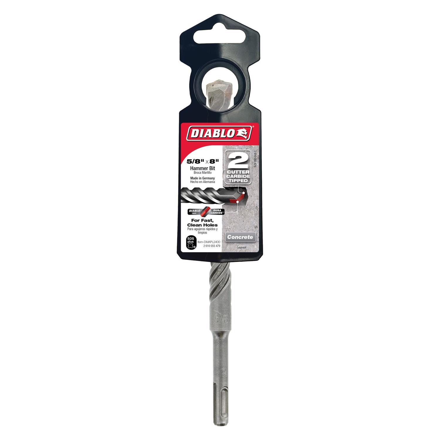 Diablo 5/8 in. X 8 in. L Carbide Tipped 2-Cutter Hammer Drill Bit SDS-Plus Shank 1 pk