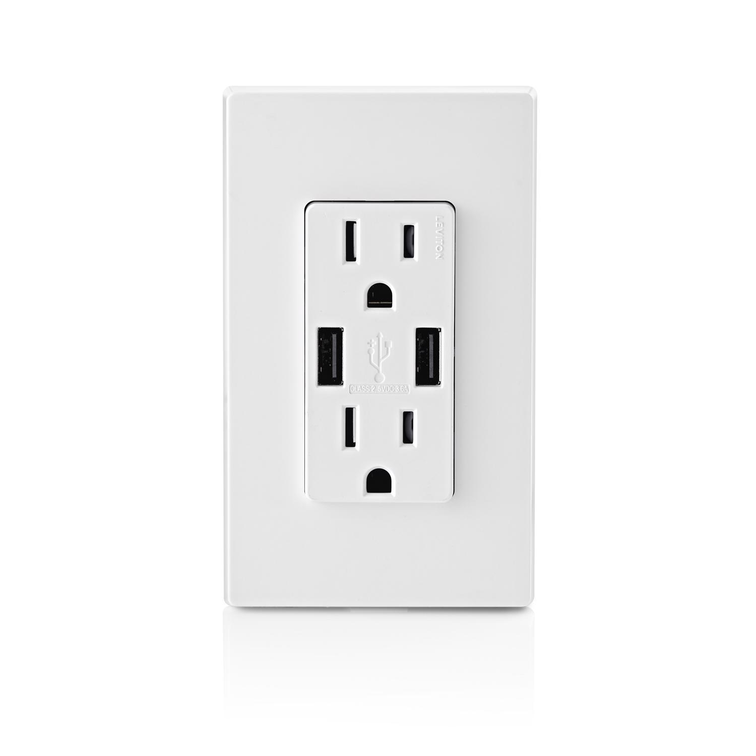 Leviton Decora 15 amps 125 V Duplex White Outlet and USB Charger 5-15R 1 pk
