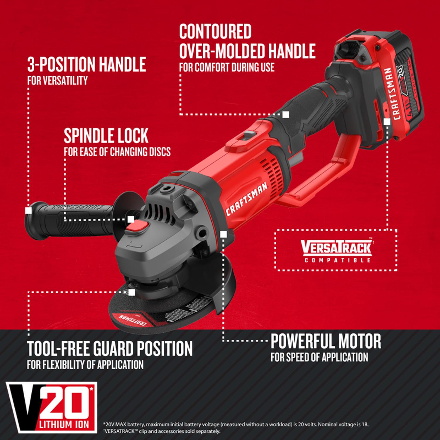 CRAFTSMAN V20 Cordless 4-1/2 in. Small Angle Grinder Tool Only