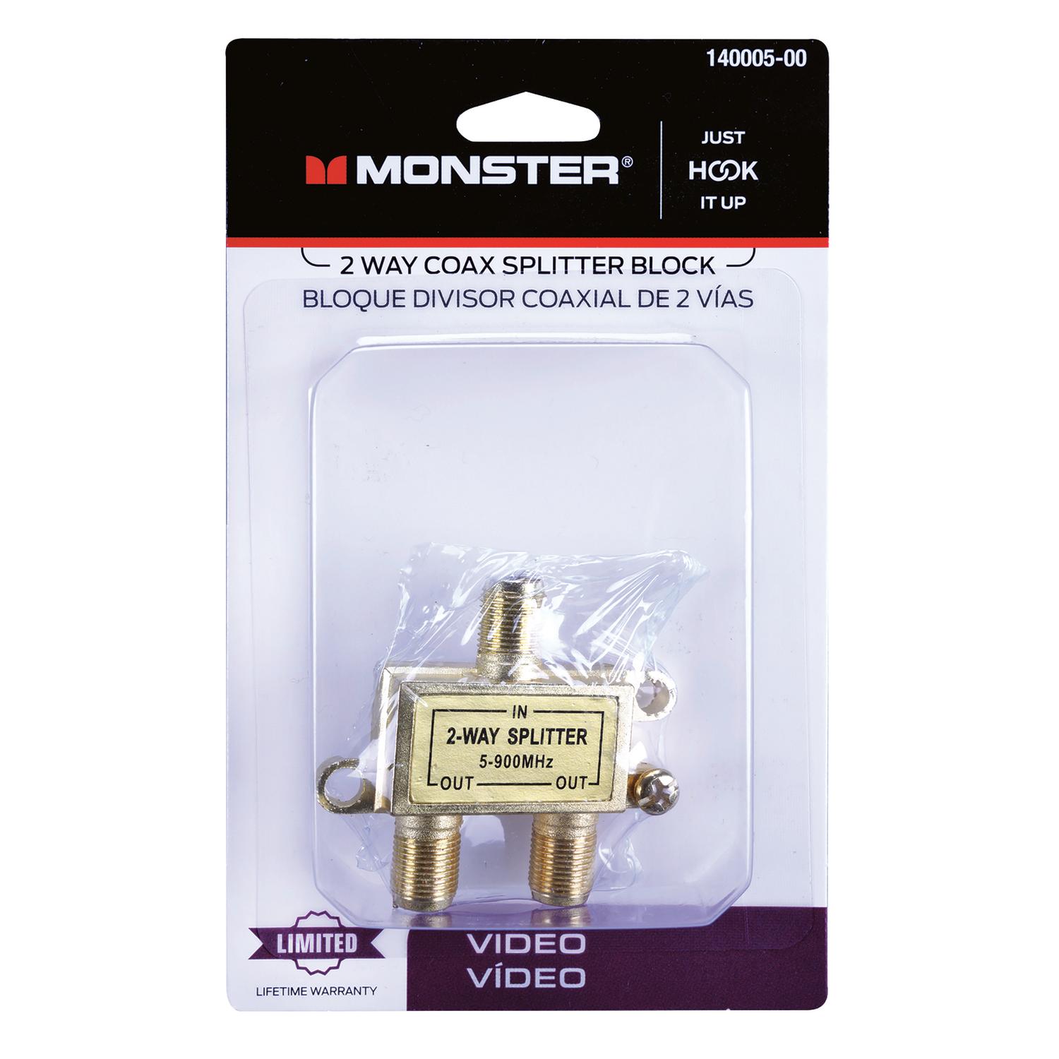 Monster Just Hook It Up 2 Way Coax Splitter 75 ohm 900 MHz 1 pk