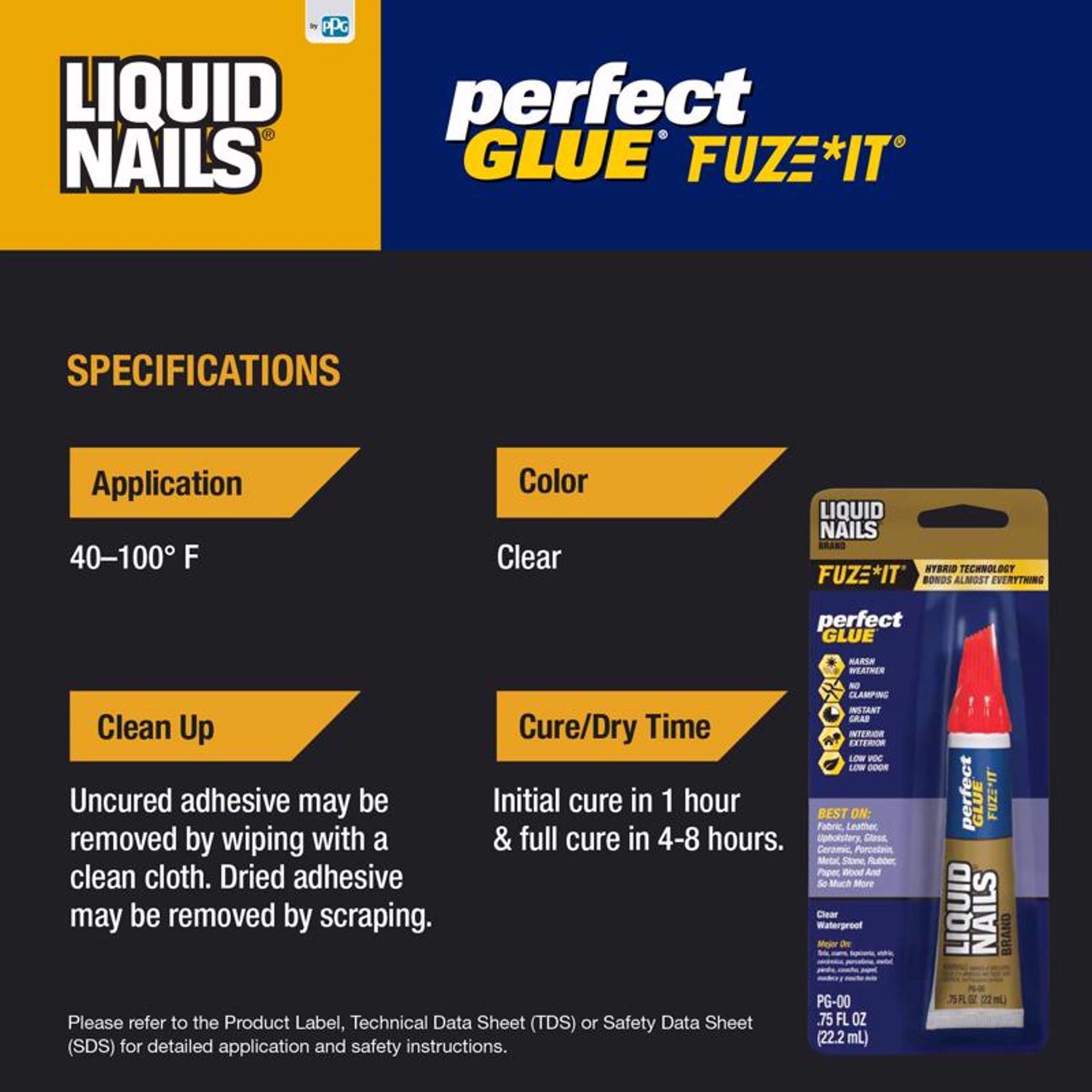 Liquid Nails Fuze-It High Strength Hybrid Adhesive Clear Perfect Glue 0.75 oz