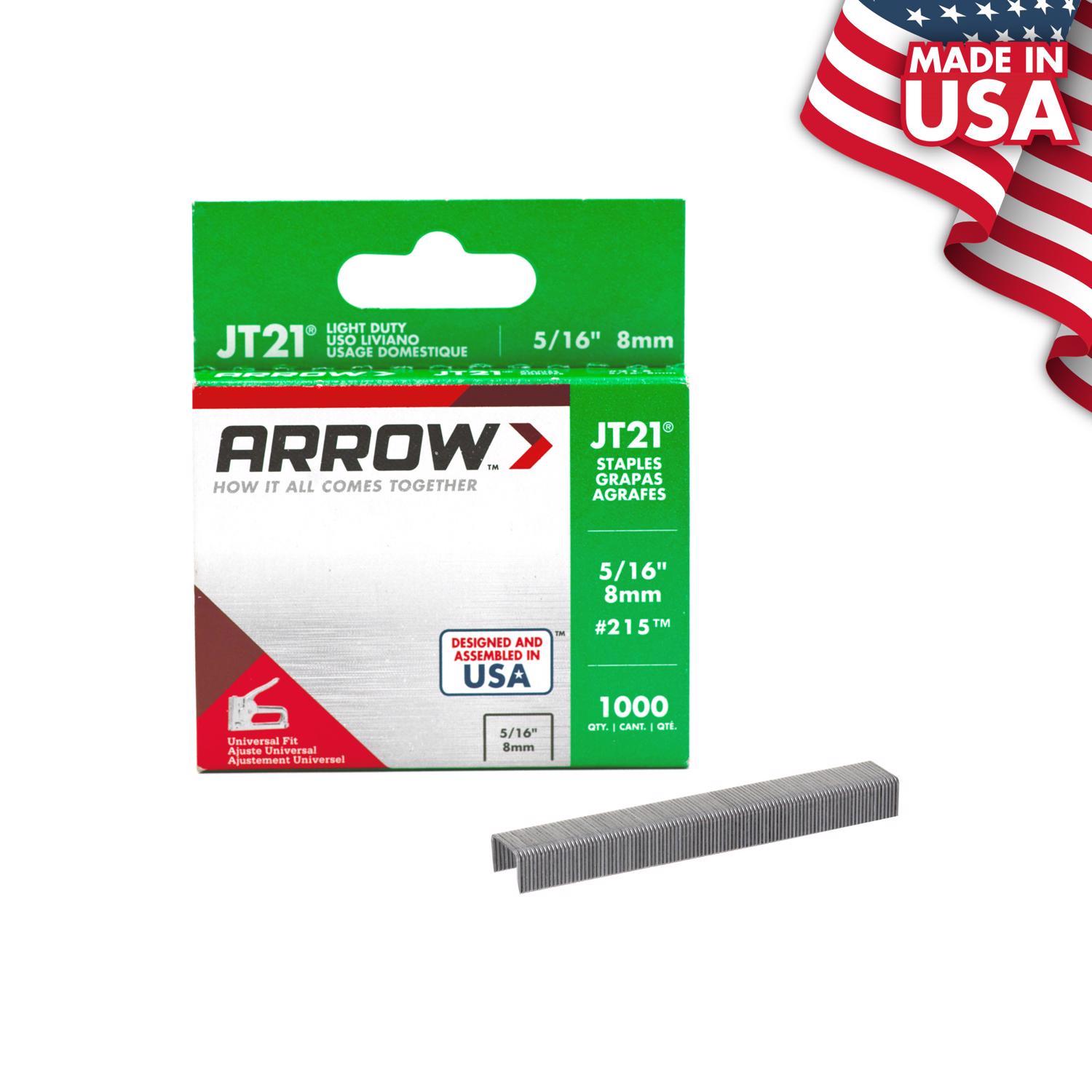 Arrow JT21 7/16 in. W X 5/16 in. L 23 Ga. Wide Crown Light Duty Staples 1000 pk
