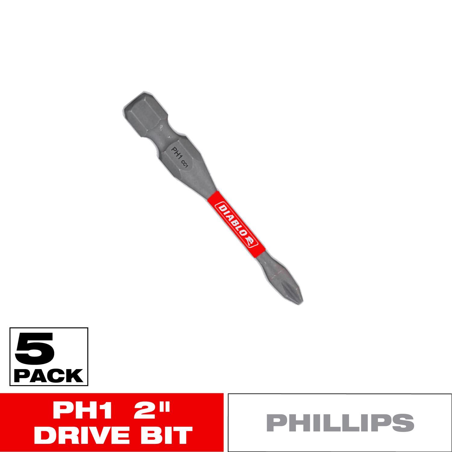 Diablo Phillips #1 X 2 in. L Driver Bit Black Oxide 5 pk