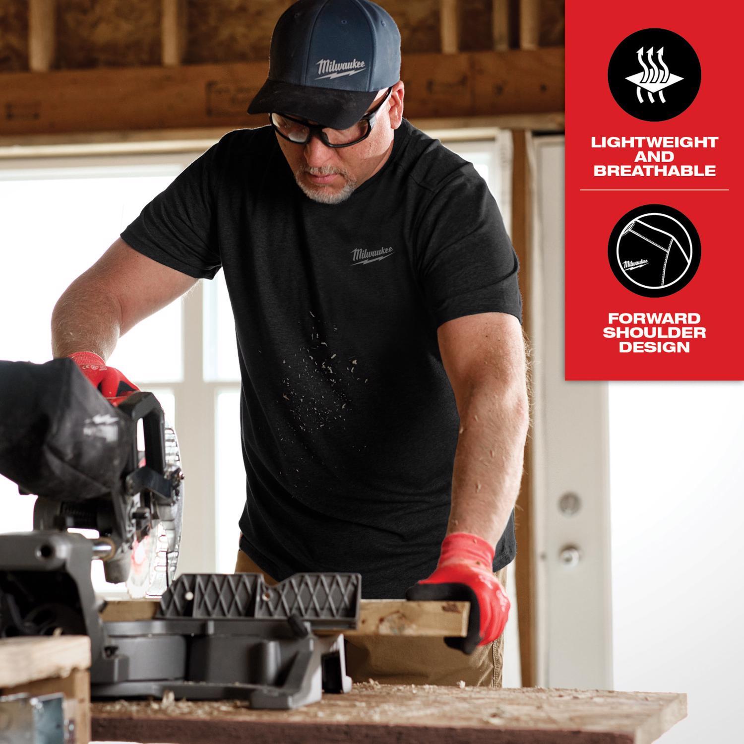 Milwaukee M Short Sleeve Men's Crew Neck Black Hybrid Work Tee Shirt