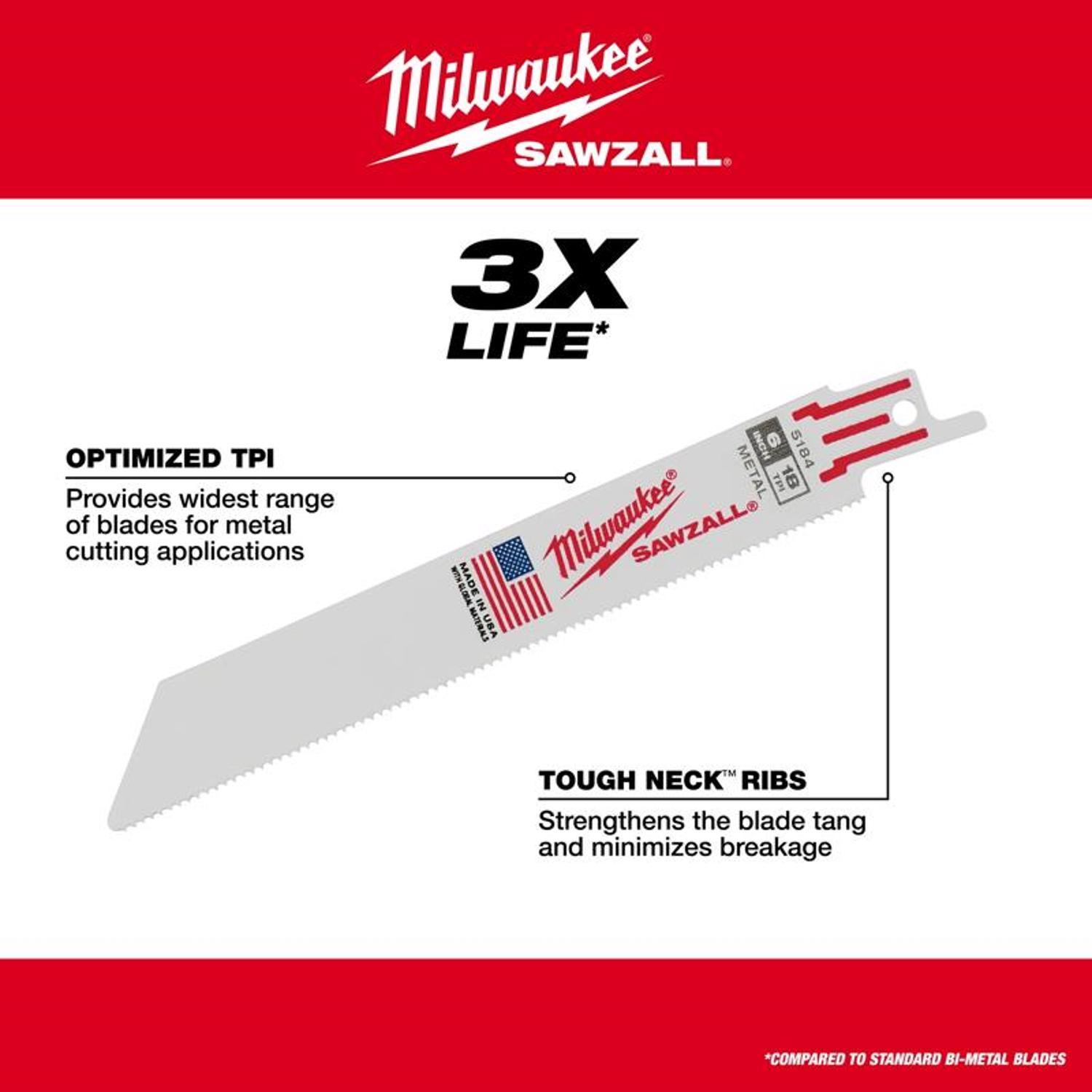 Milwaukee Sawzall 6 in. Bi-Metal Double Duty Upgrade Reciprocating Saw Blade 14 TPI 5 pk