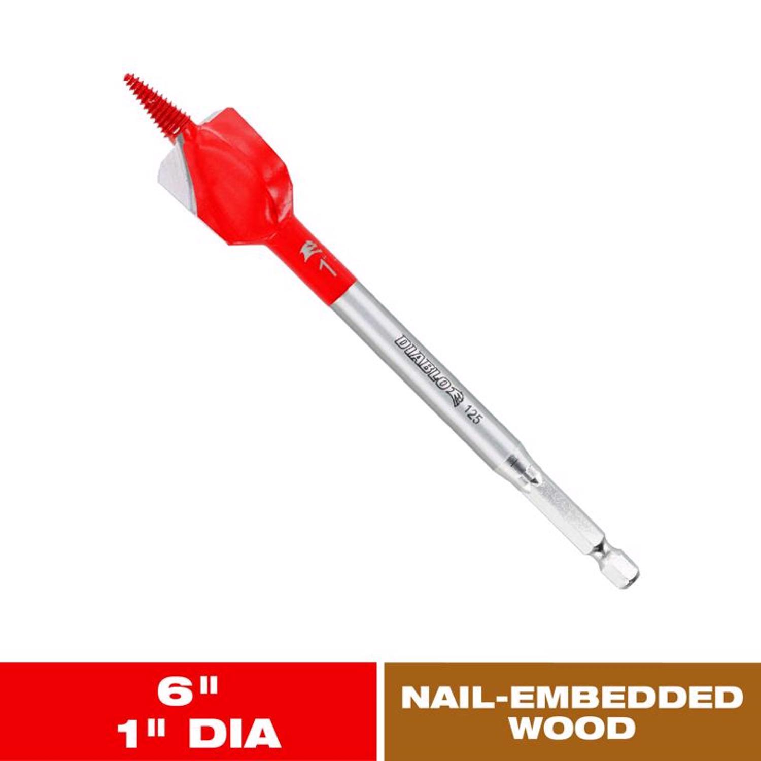Diablo Demo Demon 1 in. X 6 in. L High Carbon Steel Nail-Embedded Wood Spade Bit Hex Shank 1 pk