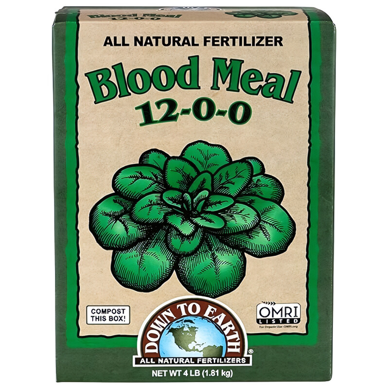 Down To Earth All Natural Fertilizers Organic Blood Meal - High Nitrogen Plant Food for Green Growth 12-0-0, 4 lb
