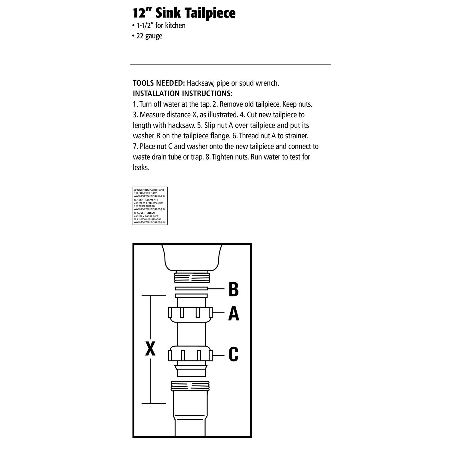 Ace 1-1/2 in. D X 12 in. L Brass Tailpiece