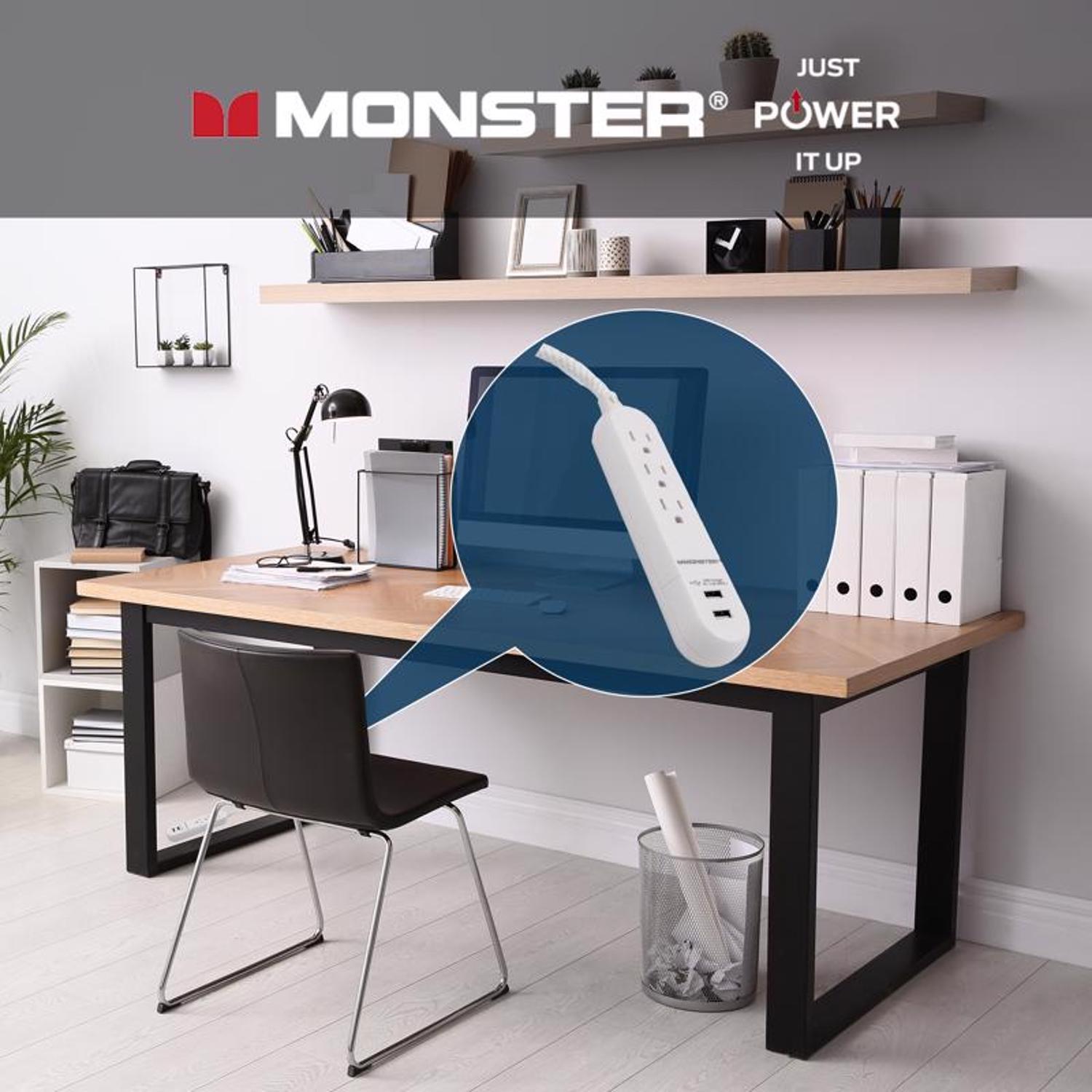 Monster Just Power It Up 4 ft. L 3 outlets Power Strip White