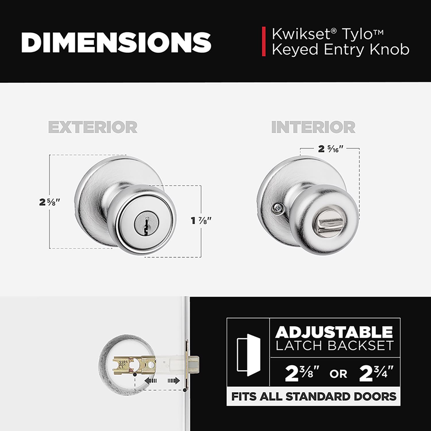 Kwikset Tylo Satin Chrome Entry Knobs 1-3/4 in.