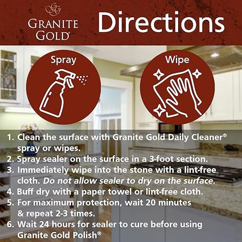 Granite Gold Water-Based Sealer Spray Protection for Granite, Marble, Travertine, Natural Stone Countertops, 24 Fluid Ounces, 1-Pack