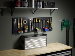 Knape & Vogt HEAVYWEIGHT Diamond Plate Steel Pegboard Black