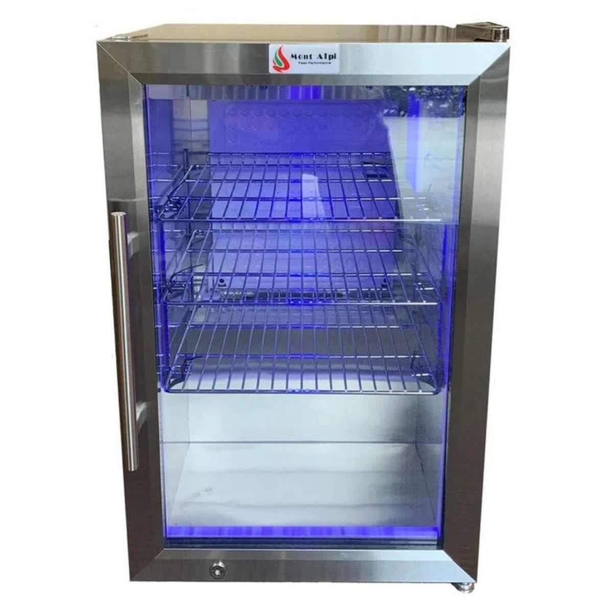 Mont Alpi 400 Artwood Island with Stainless Steel Grill and Fridge / 4-Burners, Infrared Rear Burner, Rotisserie Kit