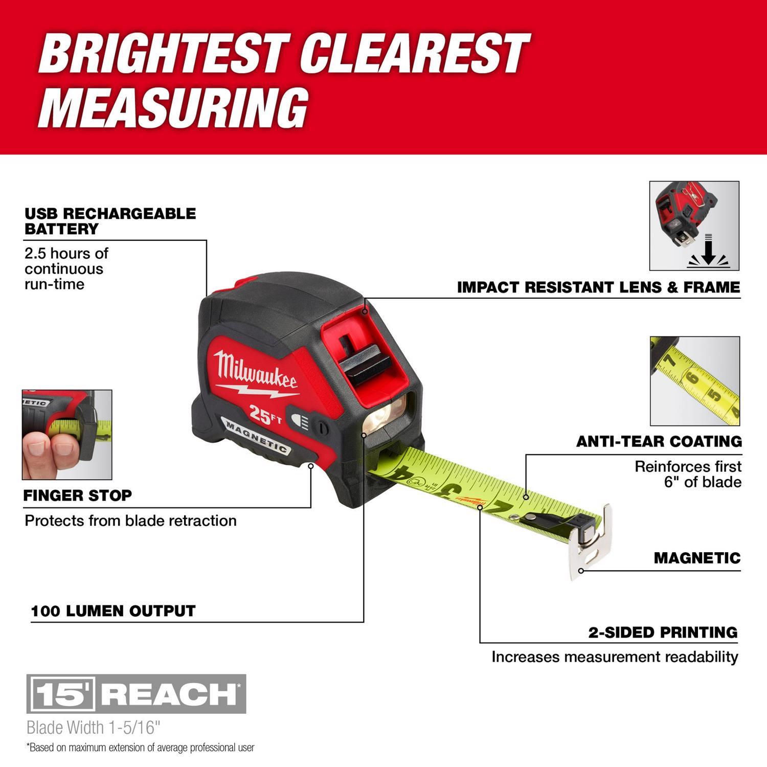 Milwaukee 25 ft. L X 2.05 in. W Compact Wide Blade with LED Light Magnetic Tape Measure 1 pk