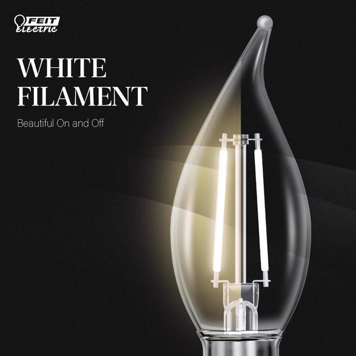 Feit White BA10 E12 (Candelabra) LED Flame Bulb Daylight 60 Watt Equivalence 2 pk