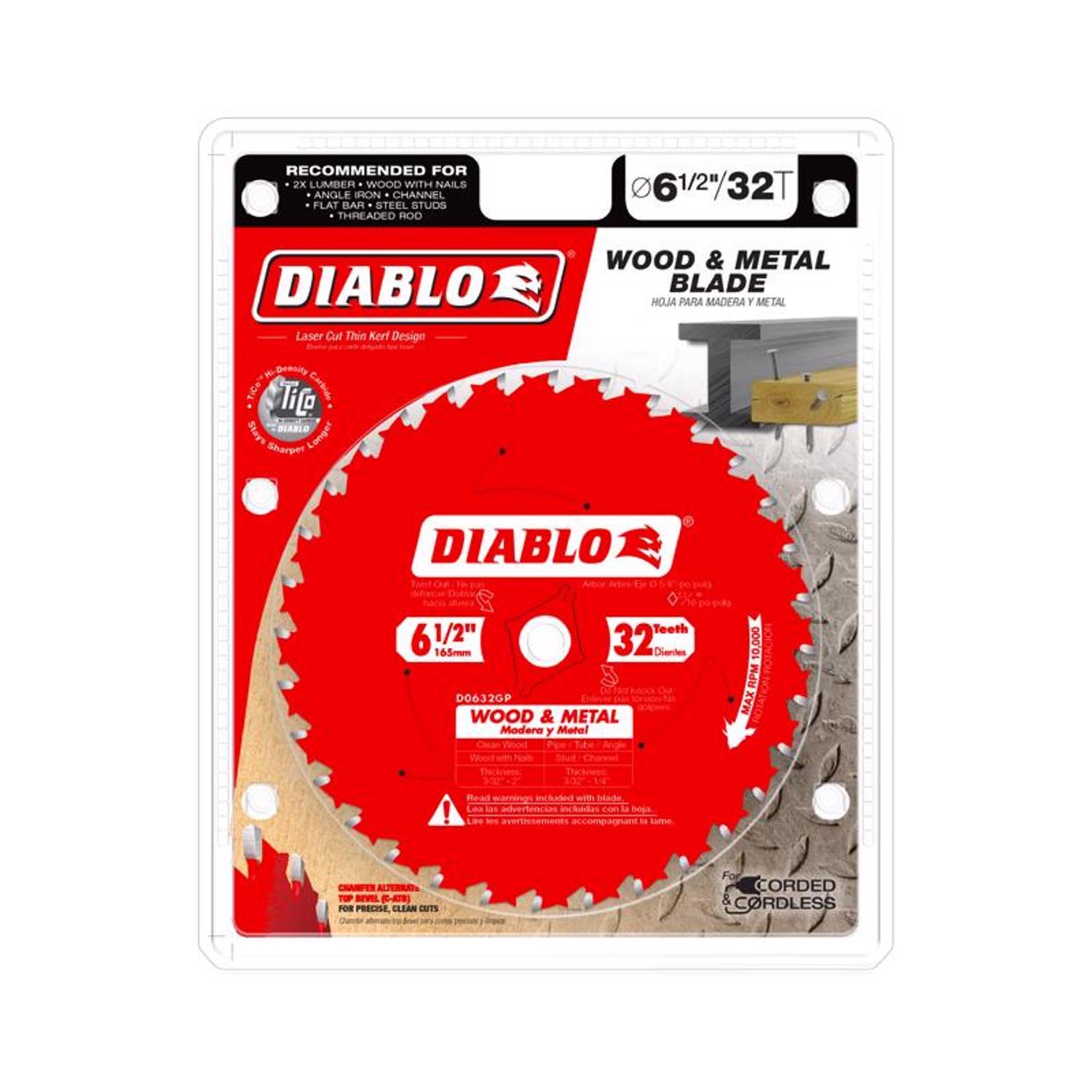 Diablo 6-1/2 in. D X 5/8 in. Wood & Metal TiCo Hi-Density Carbide Wood and Metal Saw Blade 32 teeth