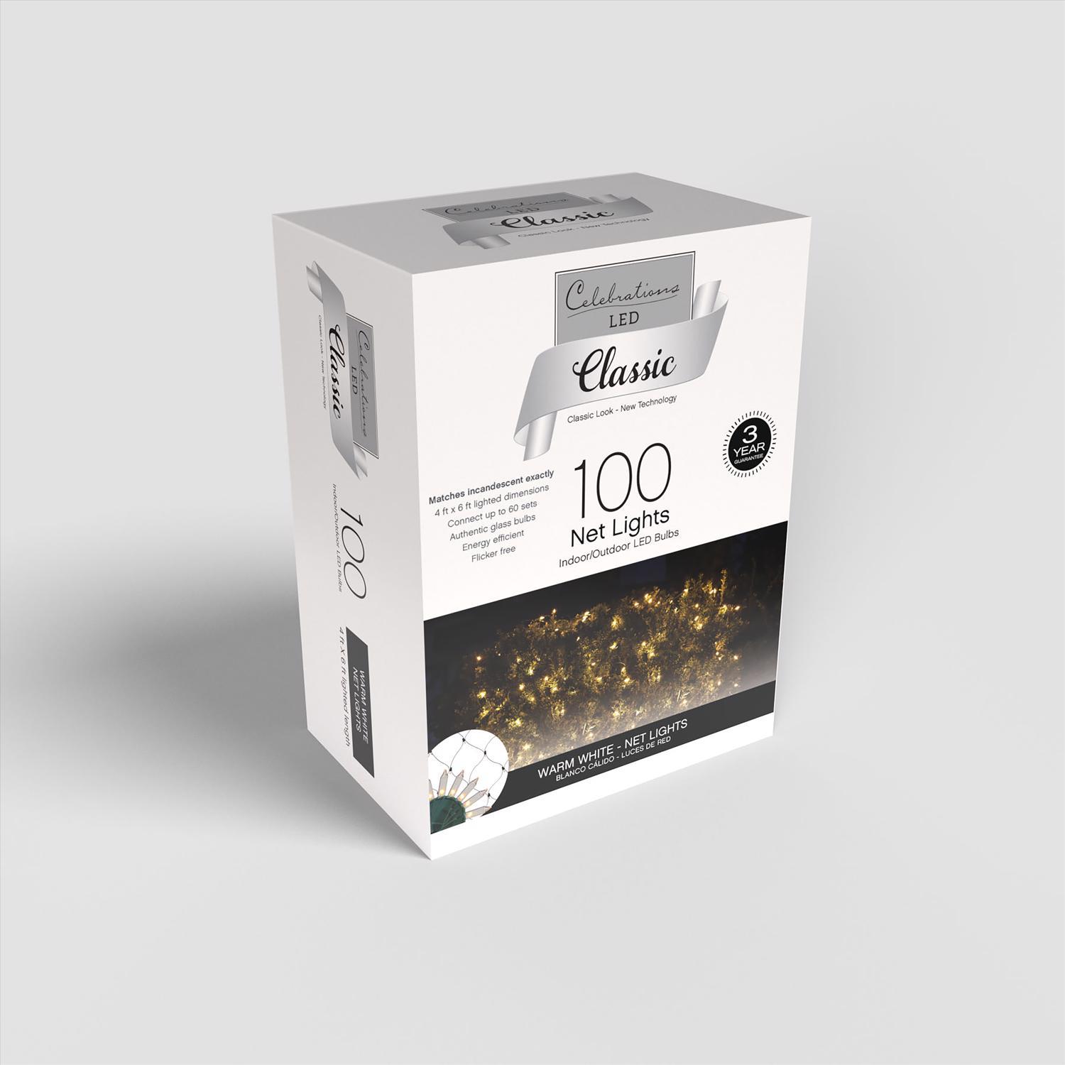 Celebrations Classic LED T5 Warm White 100 ct Net Christmas Lights 4 ft.