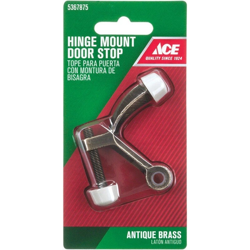 Ace 1.6 In. H X 2-5/8 In. W Metal Antique Gold Hinge Pin Door Stop Mounts To Door And Wall