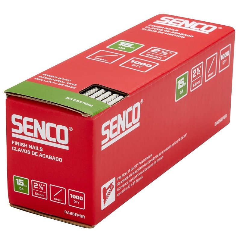 Senco Finish Nail Strip, 2-1/2 in. L, 15 ga., Steel, Bright Basic/Sencote, Brad Head