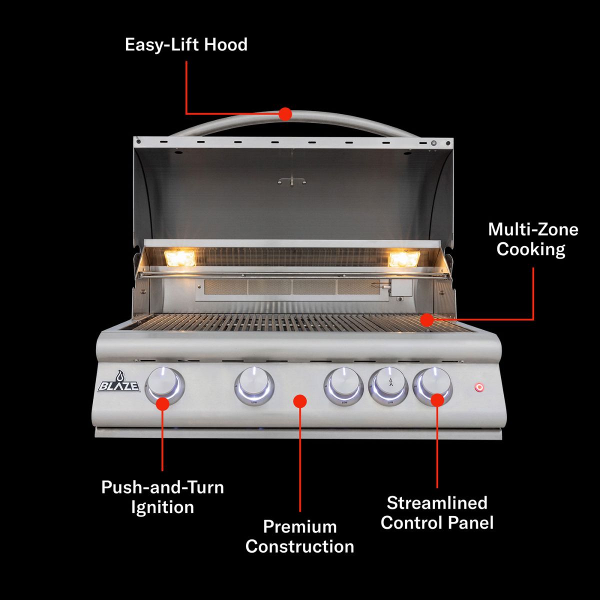 Blaze 32 in. 4-Burner Premium LTE Plus Gas Grill with Rear Burner and Built-in Lighting System