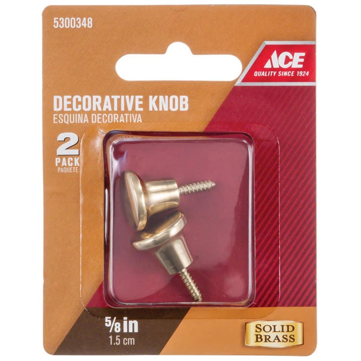 Ace Decorative Round Furniture Knob 5/8 in. D 1 in. Brass 2 Pack