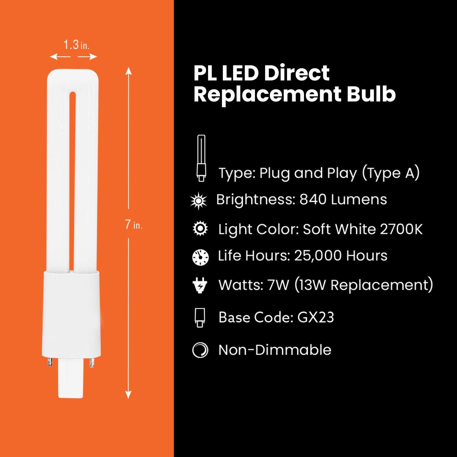 Feit Linear PL GX23 LED Tube Light Soft White 13 Watt Equivalence 1 pk