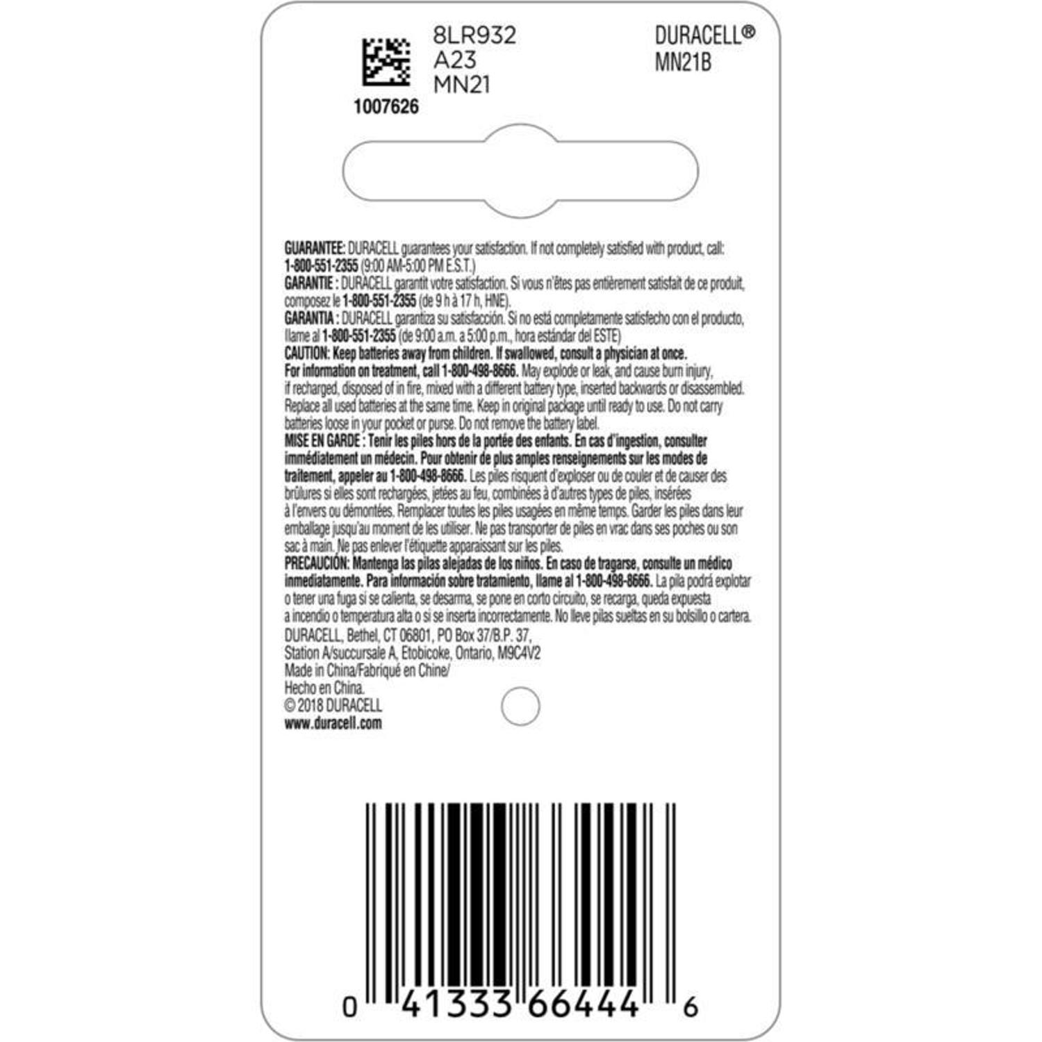 Duracell Alkaline 12-Volt 12 V 50 mAh Security Battery 21/23 1 pk