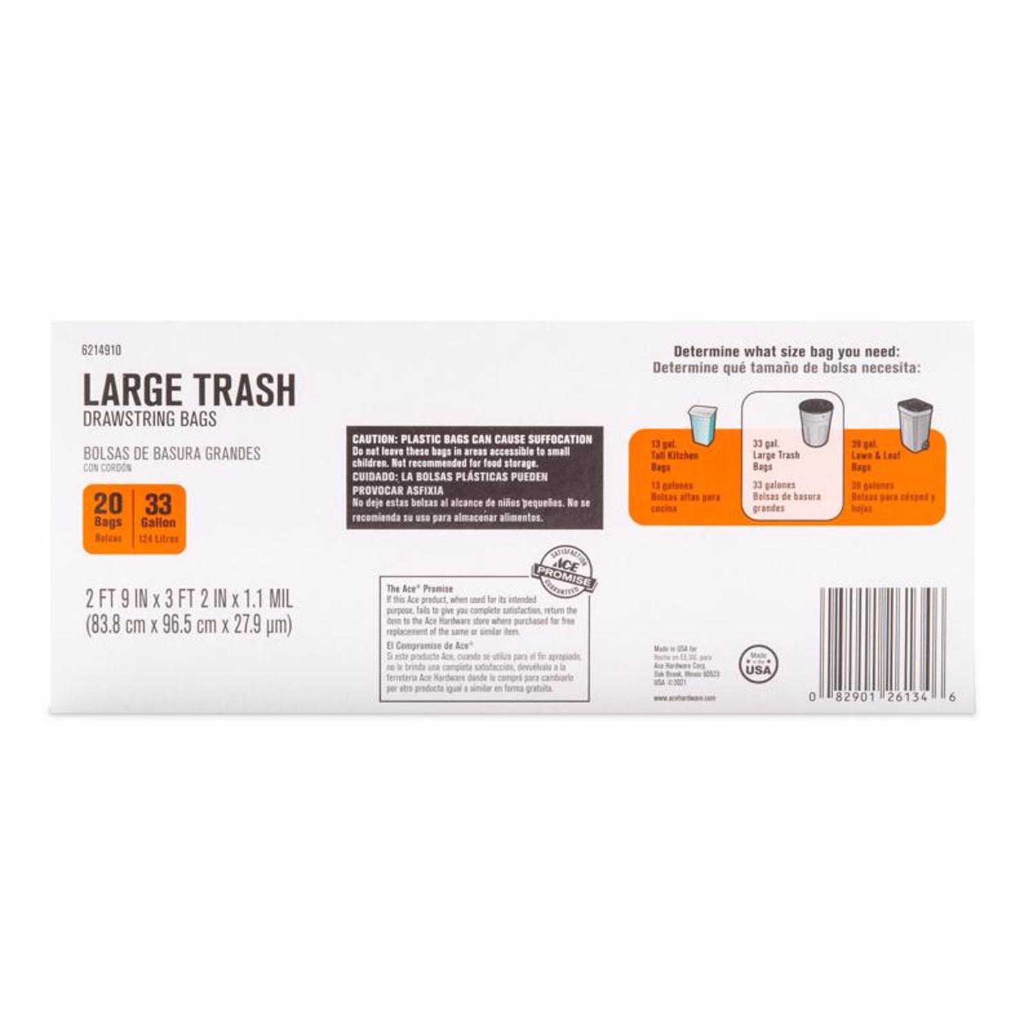 Ace 33 gal No Scent Scent Trash Bags Drawstring 20 pk 1.1 mil