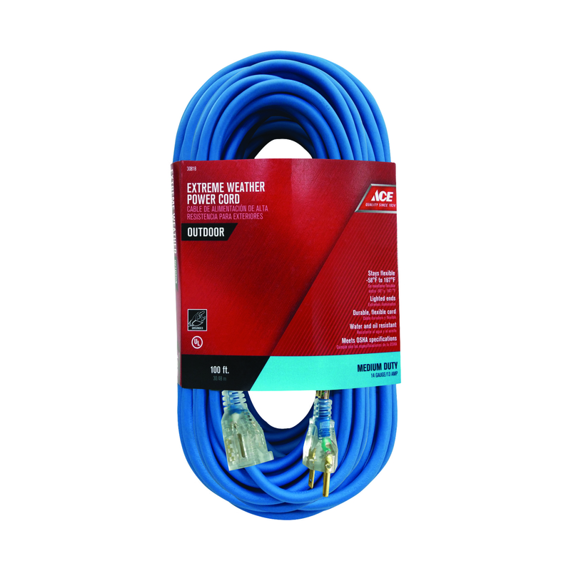Ace Outdoor 100 ft. L Blue Extension Cord 14/3 SJOW