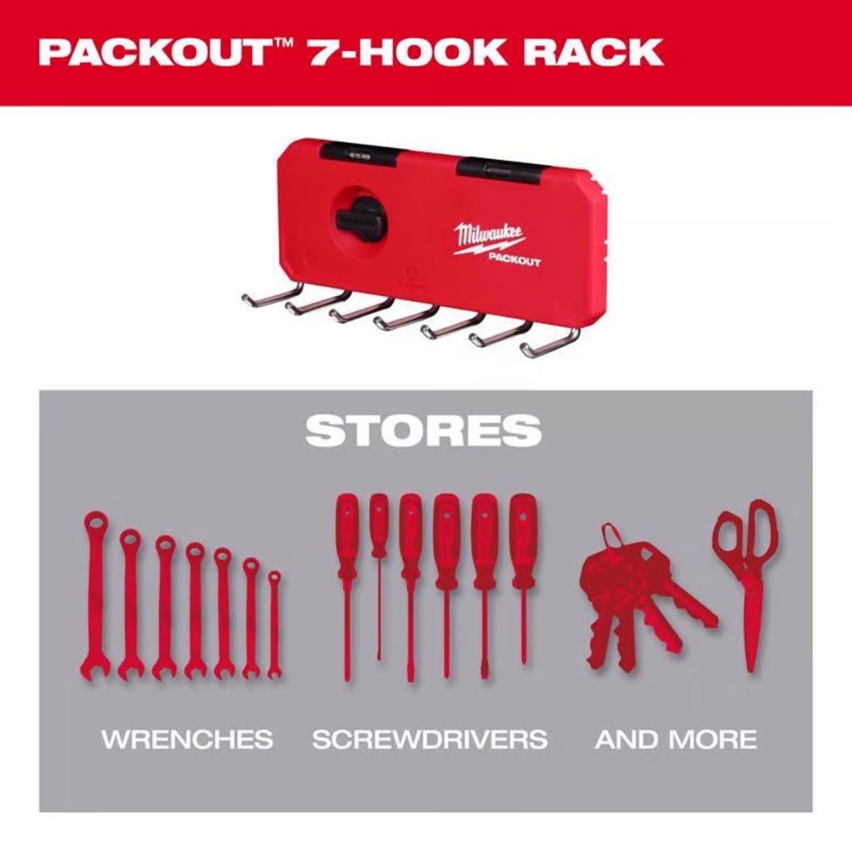 Milwaukee Packout Shop Storage Medium Black/Red Plastic 9.5 in. L Hook Rack 25 lb. 1 pack