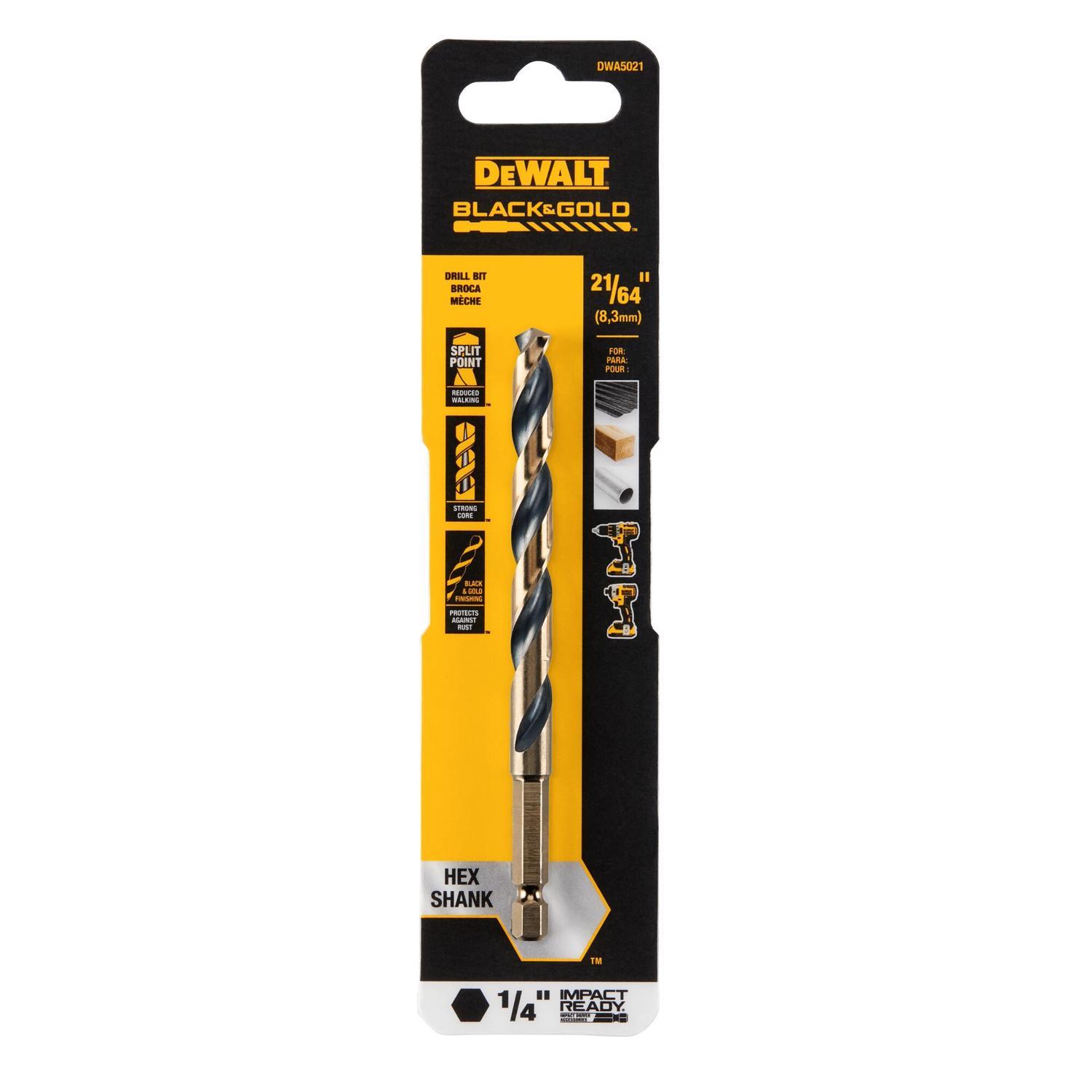 DEWALT Black & Gold 21/64 in. High Speed Steel Impact Ready Drill Bit Hex Shank 1 pk