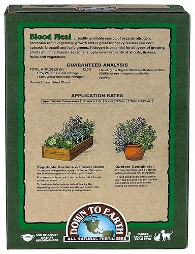 Down To Earth All Natural Fertilizers Organic Blood Meal - High Nitrogen Plant Food for Green Growth 12-0-0, 4 lb