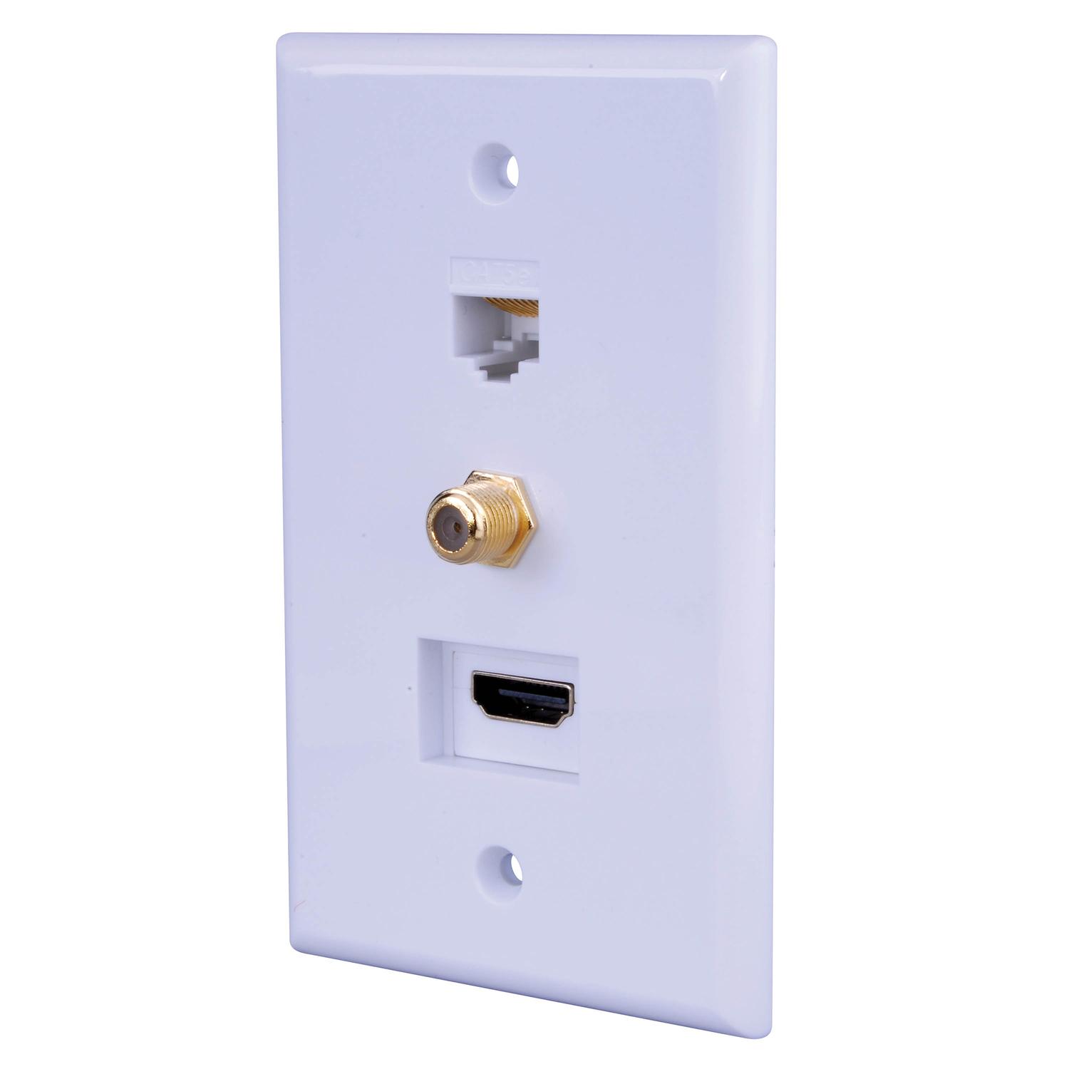 Monster Just Hook It Up White 1 gang Plastic Coaxial Wall Plate 1 pk