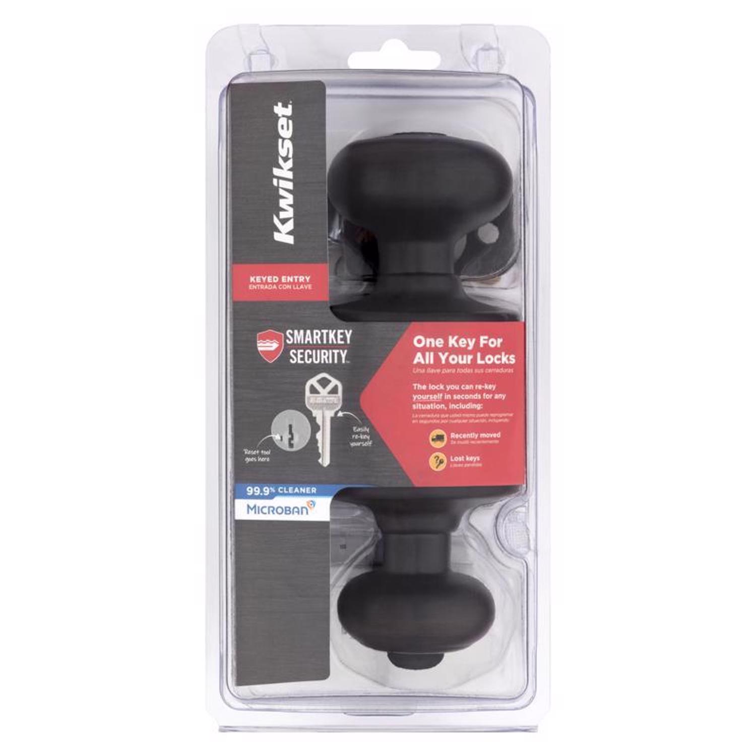 Kwikset SmartKey Security Cove Venetian Bronze Entry Door Knob KW1 2-3/4 in.