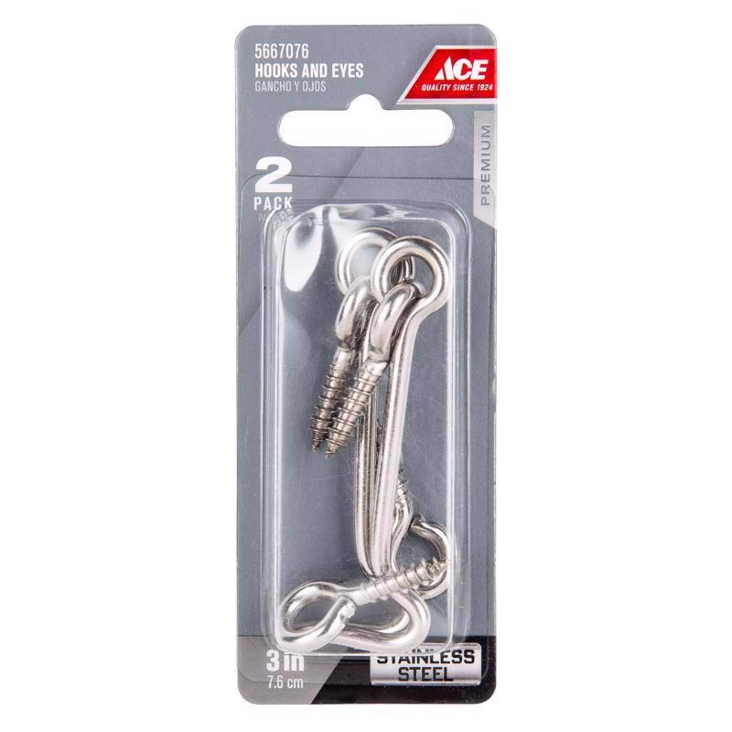 Ace 3 in. L Silver Stainless Steel Hook and Eye Closure 2 pk