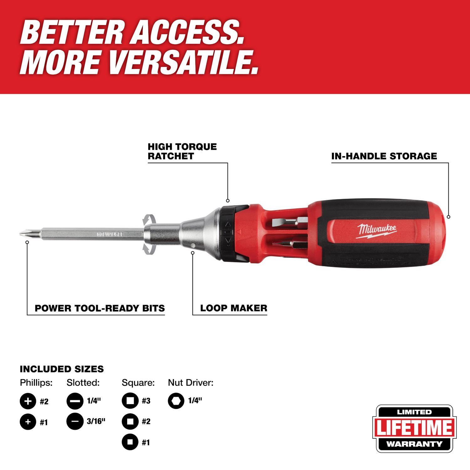 Milwaukee 9-in-1 Ratcheting Multi-Bit Driver 9.09 in. 8 pc
