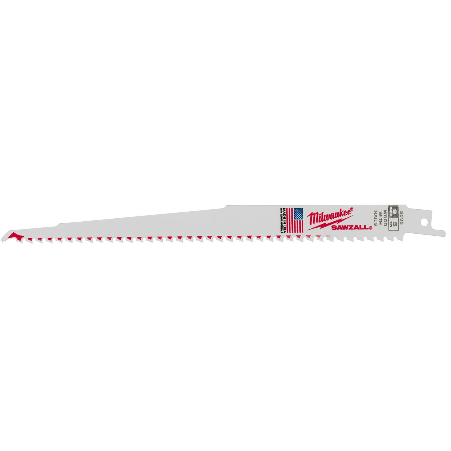 Milwaukee Sawzall 9 in. Bi-Metal Thin Kerf Reciprocating Saw Blade 5 TPI 1 pk
