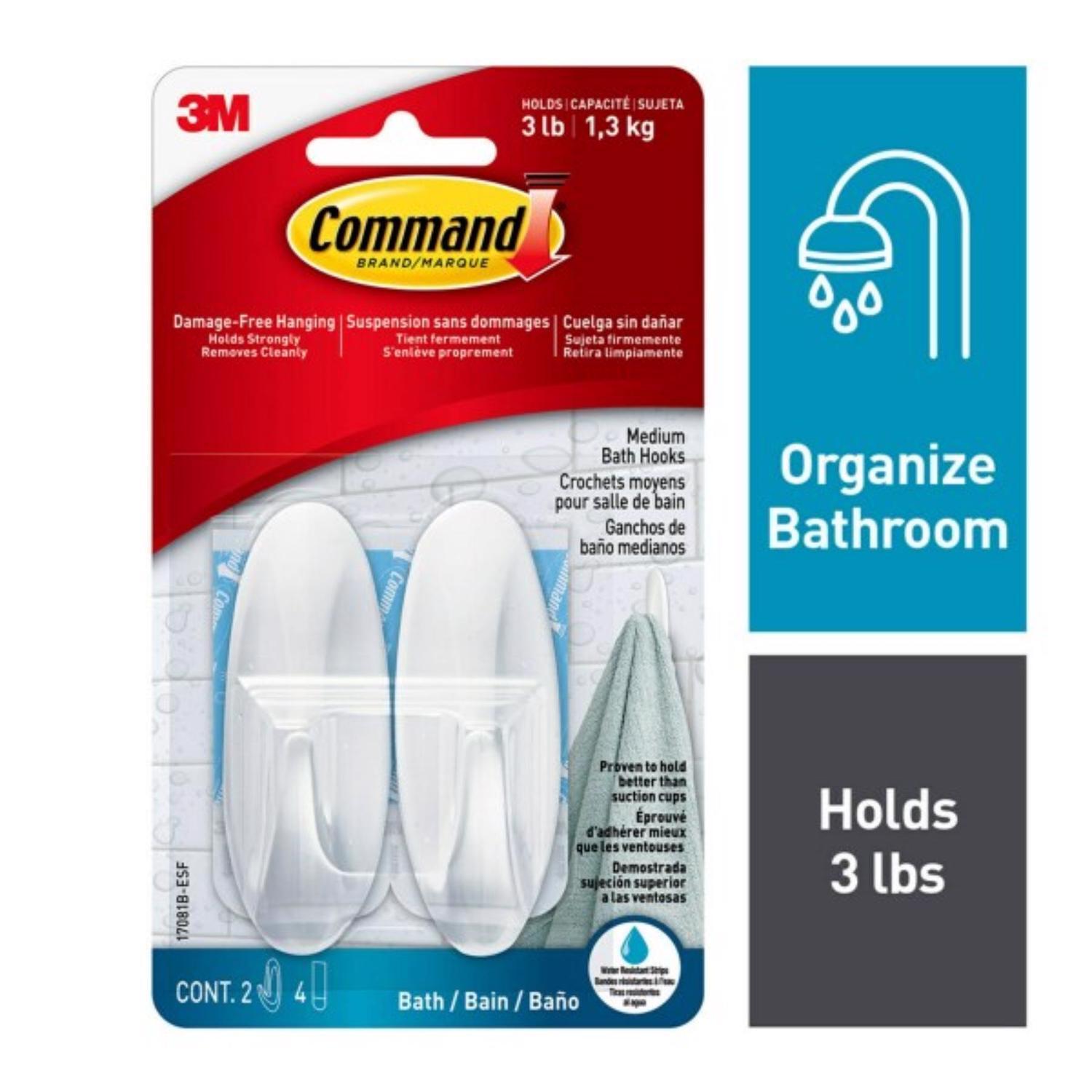 3M Command Medium Plastic Bath Hook 3.125 in. L 2 pk