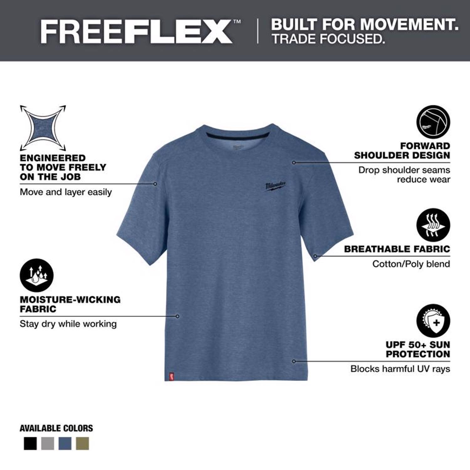 Milwaukee XL Short Sleeve Men's Crew Neck Blue Hybrid Work Tee Shirt