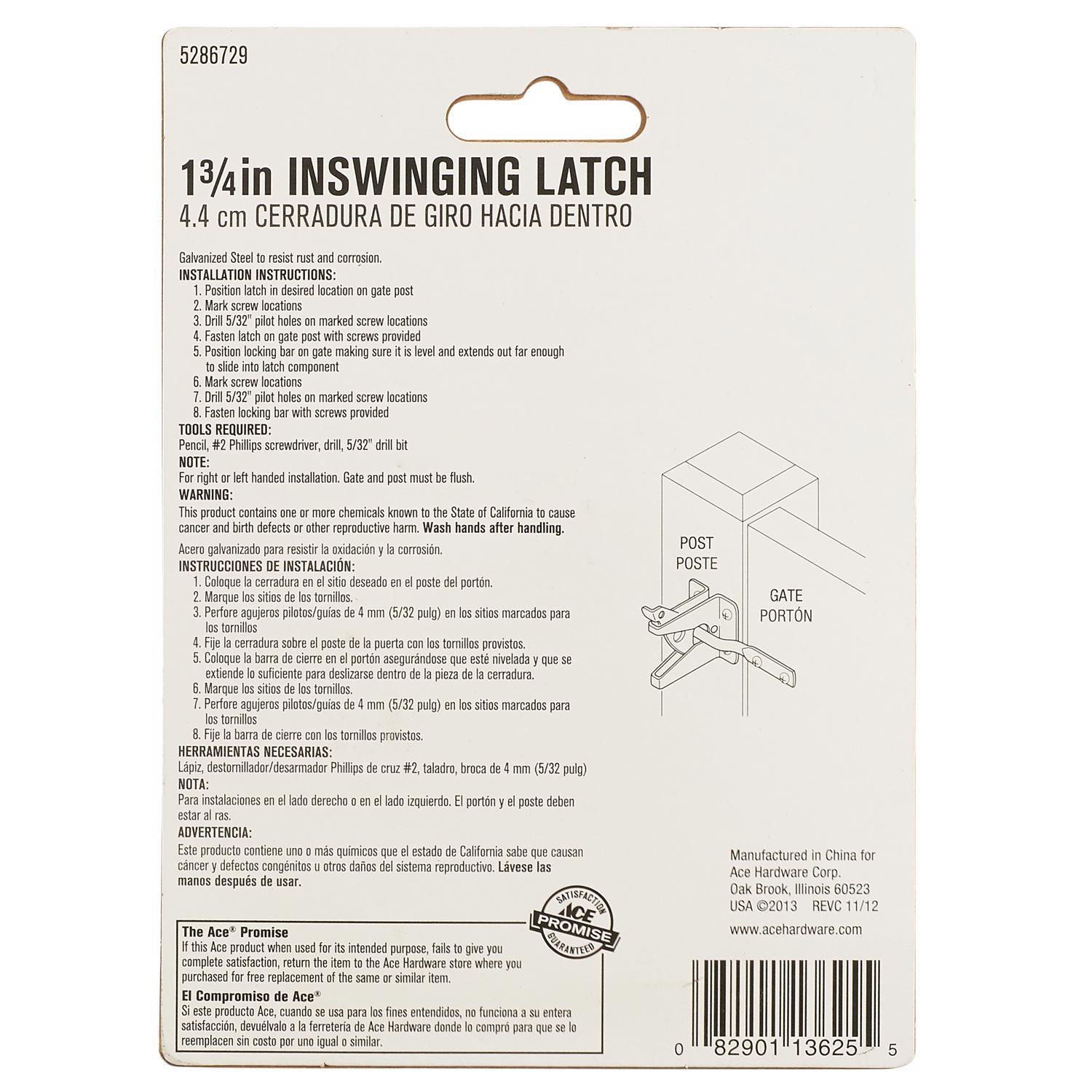 Ace 6.52 in. H X 4.75 in. W X 2.05 in. L Zinc-Plated Zinc Gate Latch