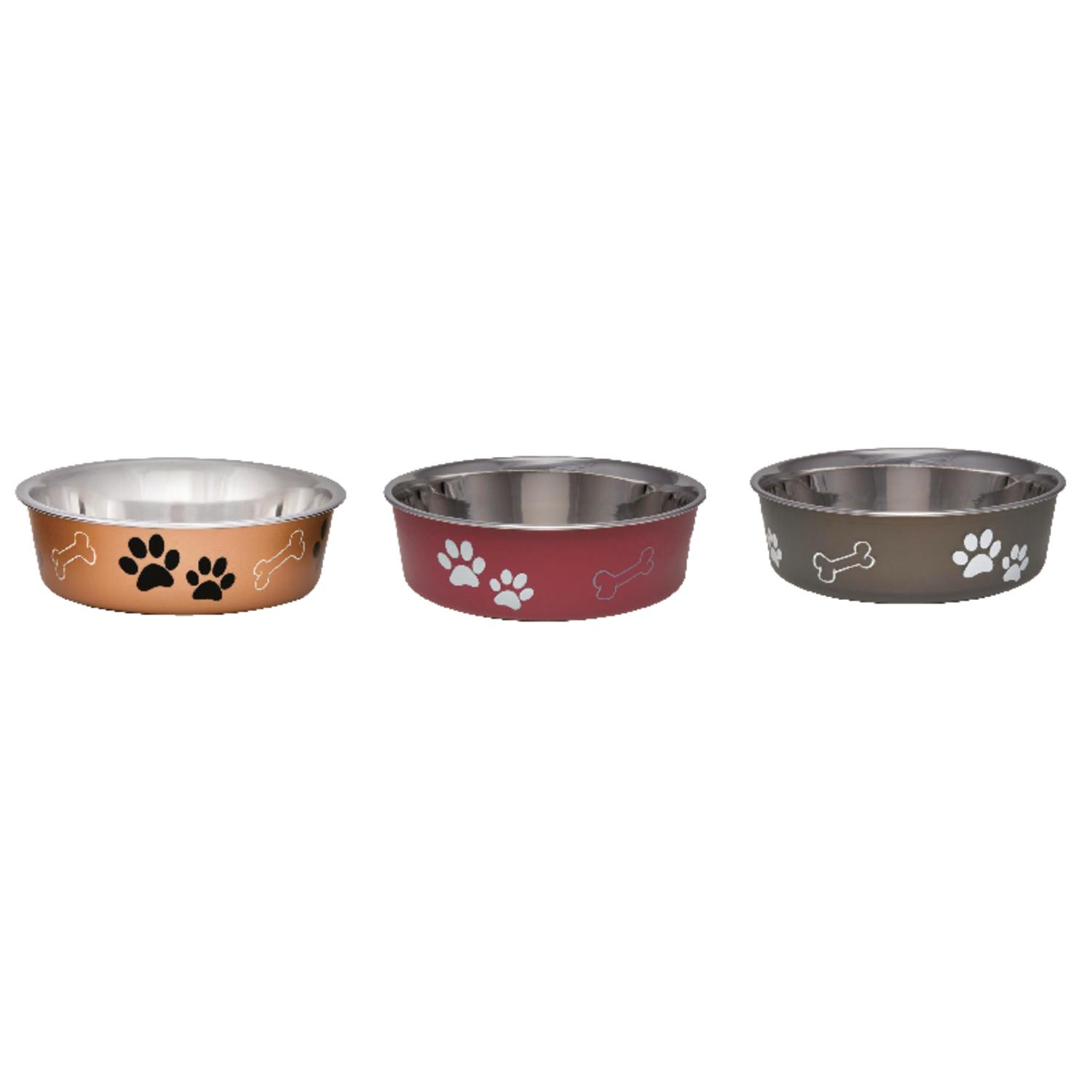 Loving Pets Assorted Bones and Paw Prints Stainless Steel Medium Pet Bowl For Dogs