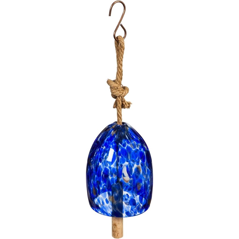 Evergreen Colorful Art Glass Wind Chime, Deep Blue, Solid Wood Striker, Natural Deep Tone, 8 in.