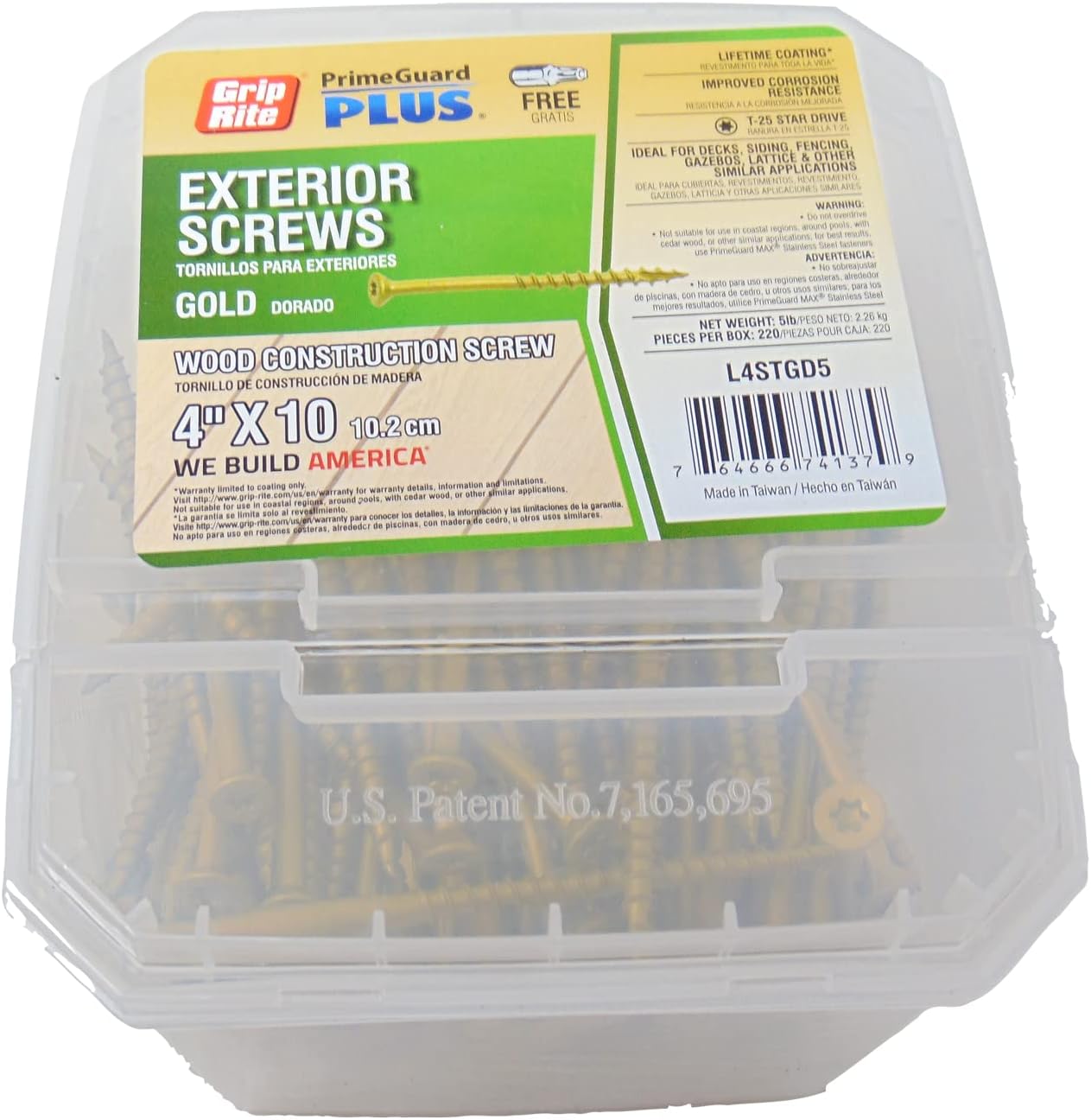 Grip-Rite PrimeGuard Plus Gold Star Drive Construction Screw #5 x 4" 