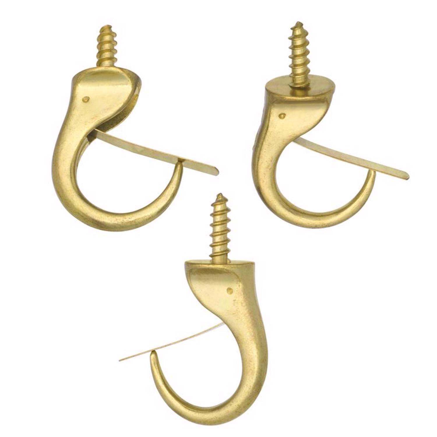 Ace Small Polished Brass Green Brass 1.9375 in. L Cup Hook 25 lb 3 pk